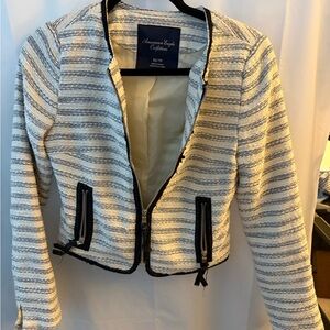 American Eagle Outfitters Women's Black and White Striped Blazer ⚡️